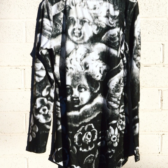 Cherub Floral Tunic Blouse Angels Putti Cupid Top - Picture 5 of 8